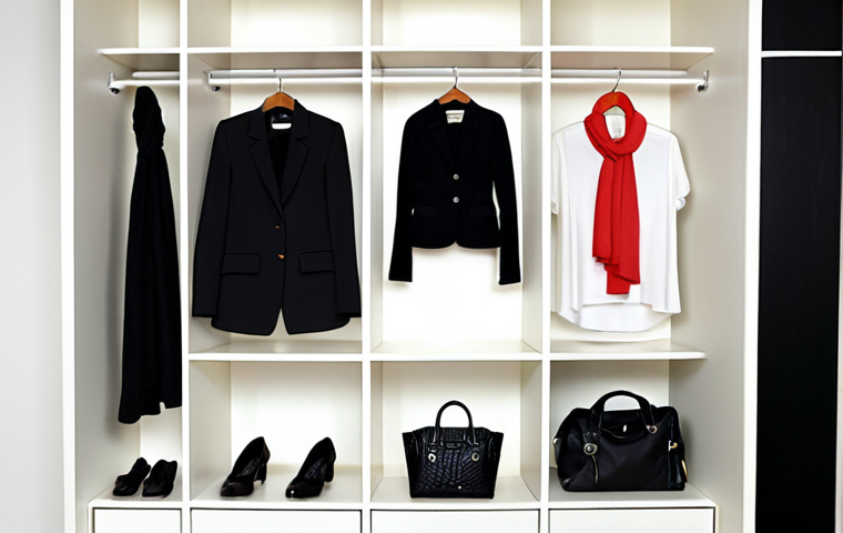 **
A neatly organized wardrobe showcasing a capsule wardrobe. Focus on basic clothing items like a white shirt, jeans, a black trouser, a simple top, and a blazer. Include accessories like a scarf, jewelry, and a watch. The wardrobe should look stylish and efficient.
**