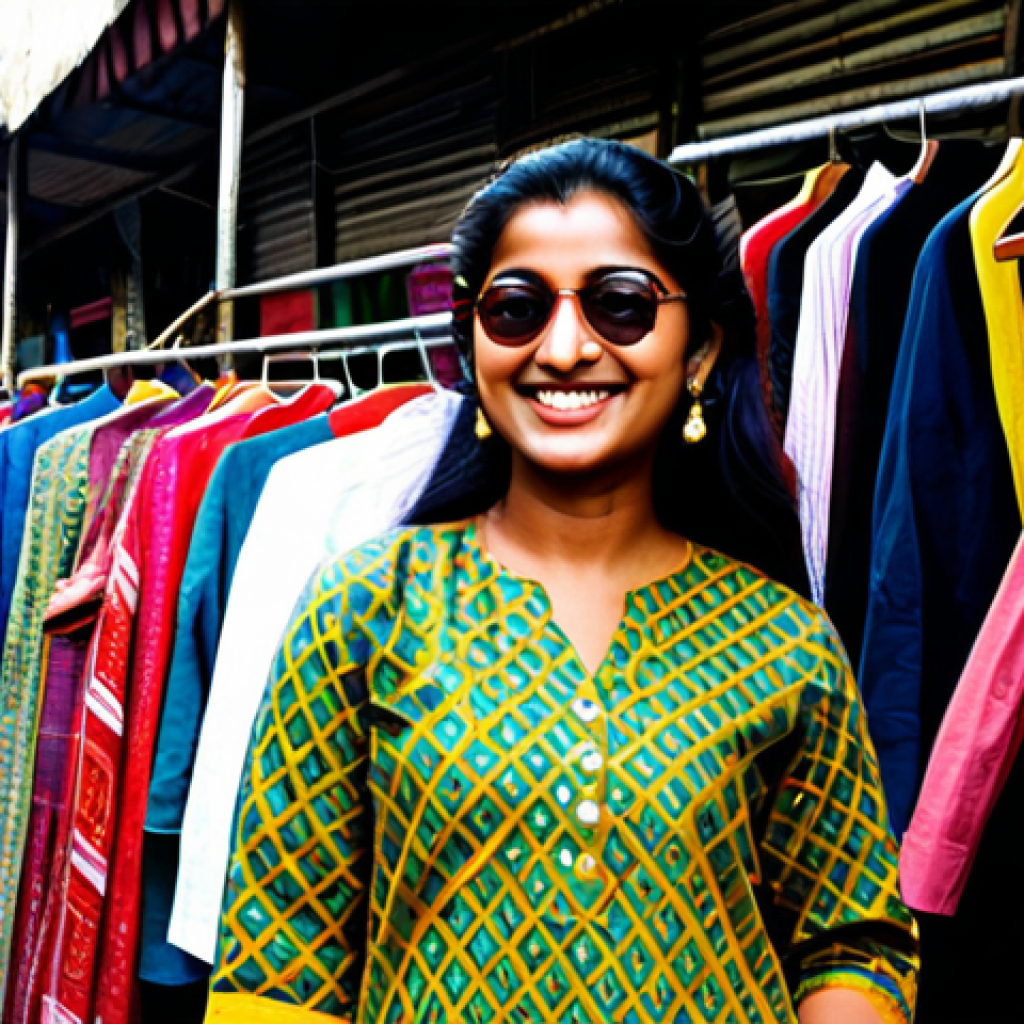 여름철 캡슐 옷장에 어울리는 썬글라스 선택 - **Prompt:** A stylish Bengali woman in her 20s, fully clothed in a modest, colorful cotton salwar ka...