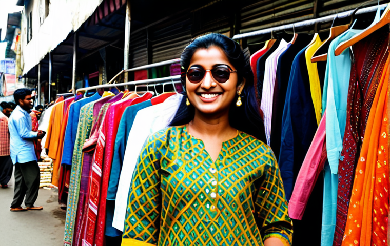 여름철 캡슐 옷장에 어울리는 썬글라스 선택 - **Prompt:** A stylish Bengali woman in her 20s, fully clothed in a modest, colorful cotton salwar ka...