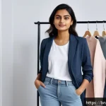 Home 18 캡슐 옷장으로 나만의 스타일을 찾는 법 - A stylish young Bengali woman standing confidently in a minimalistic, modern bedroom, organizing her...