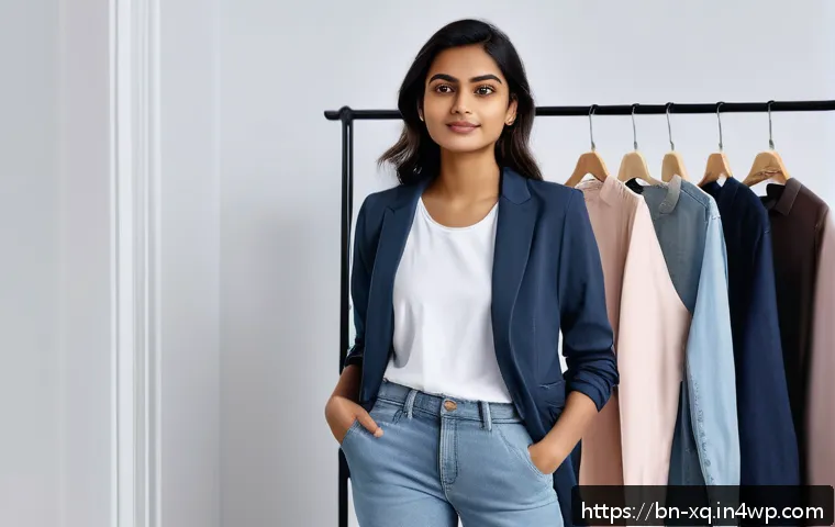 캡슐 옷장으로 나만의 스타일을 찾는 법 - A stylish young Bengali woman standing confidently in a minimalistic, modern bedroom, organizing her...