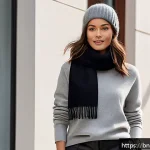 Home 23 가을철 캡슐 옷장으로 만드는 우아한 룩 - A stylish winter capsule wardrobe scene featuring a person dressed in a cozy grey cashmere sweater l...