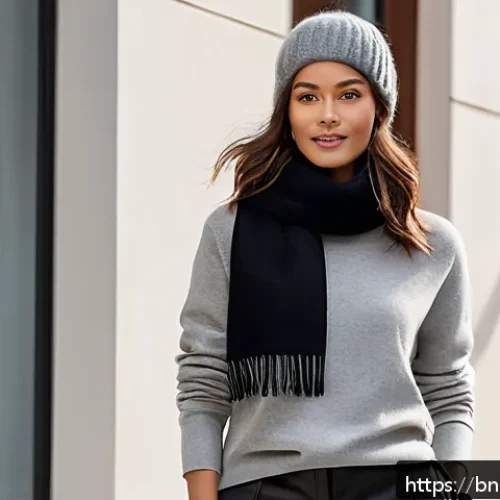 Home 17 가을철 캡슐 옷장으로 만드는 우아한 룩 - A stylish winter capsule wardrobe scene featuring a person dressed in a cozy grey cashmere sweater l...